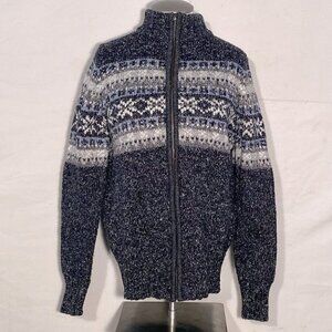 Vintage One On One Full Front Zip Grey Mock Neck Fair Isle Grandma Sweater M